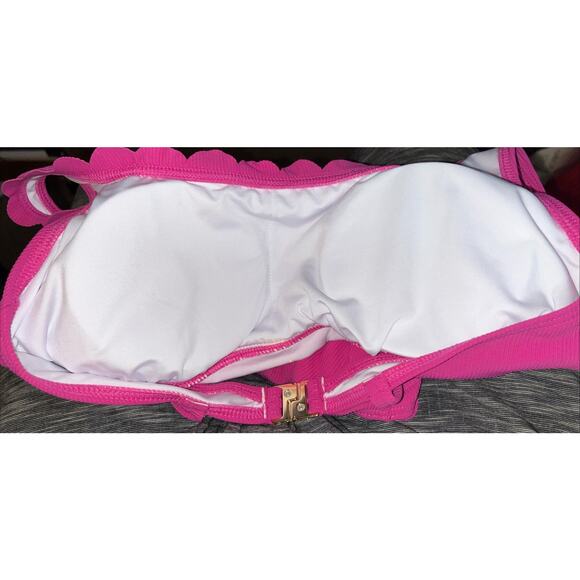 CHARMO Pink Ribbed Scalloped 1 Piece Swimsuit Womens Retro Modest Square Neck S - Picture 13 of 14